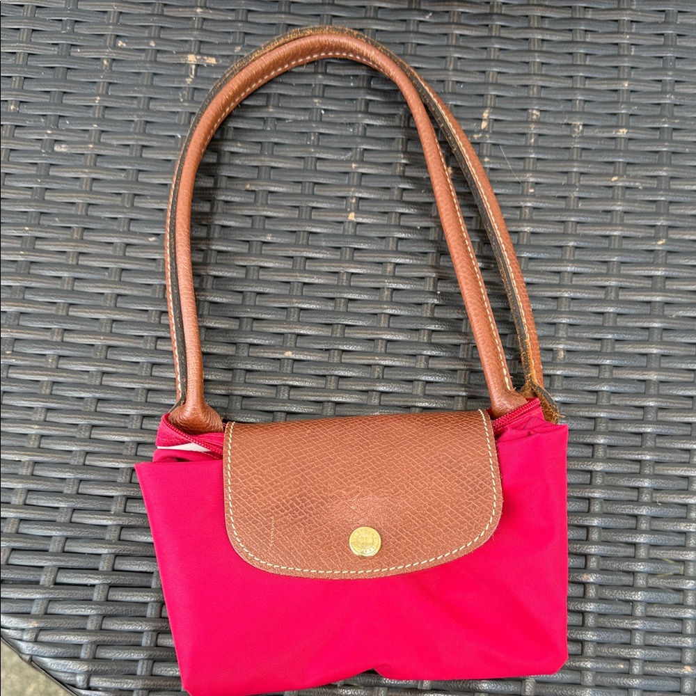 Longchamp Rose Pink Nylon Le Pliage Tote with Brown Leather Trim - Picture 10 of 10